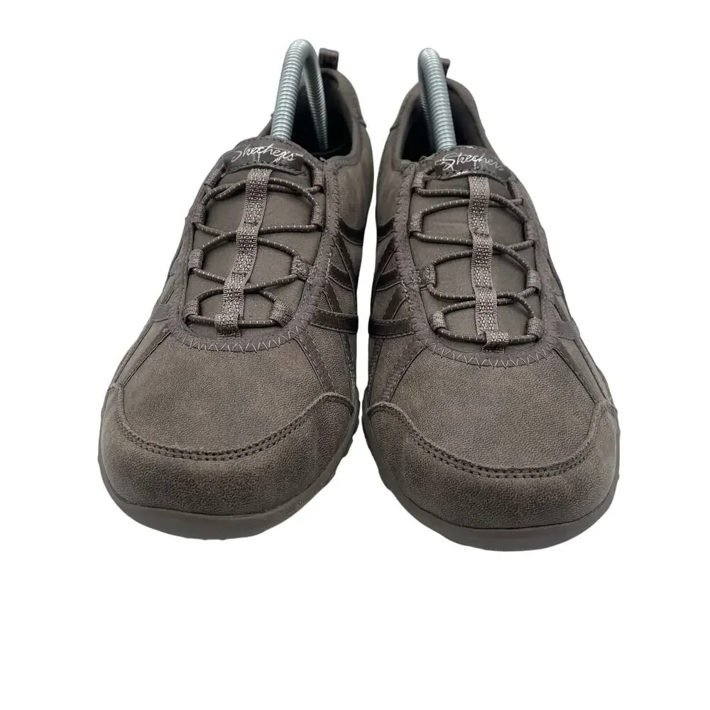 Skechers Breathe Easy Days End Dark Taupe Walking Shoes Slip On Womens 10